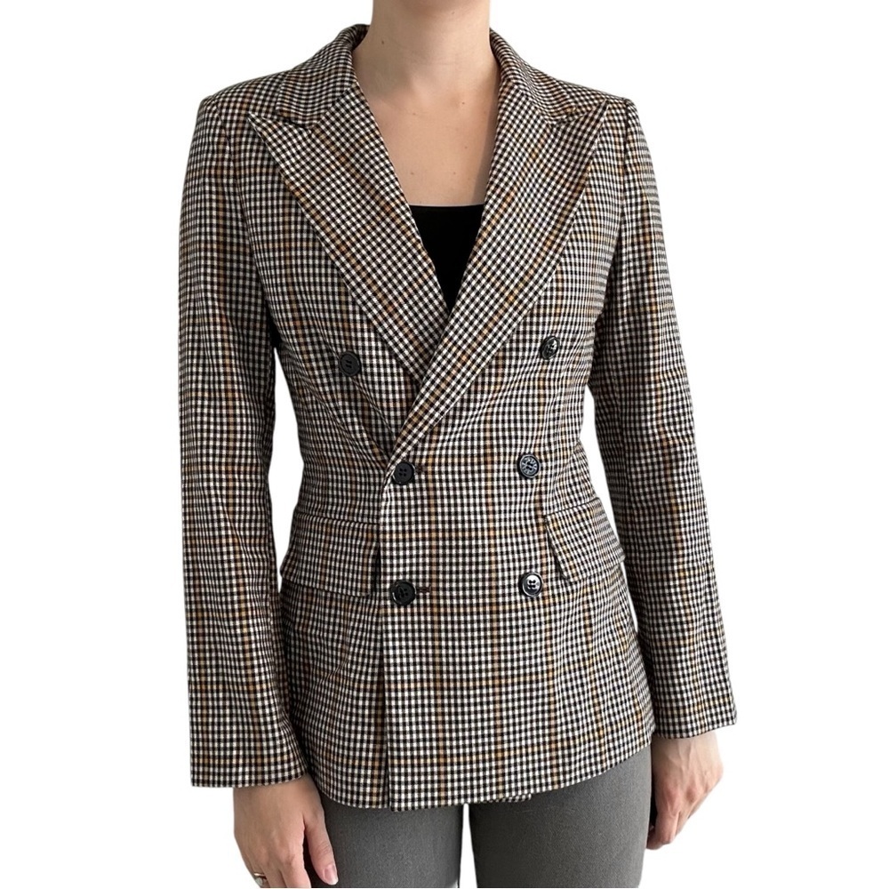 Amanda Uprichard Blazer Jacket Plaid Black Yellow Academia Tailored Size Small